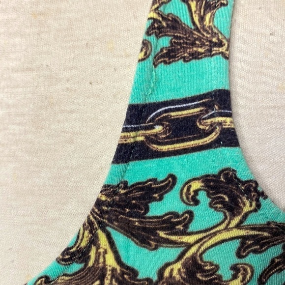 π· Buffalo David Bitton π· Y2K Sleeveless Green Gold Chain Geometric Pattern Dress - Picture 3 of 15